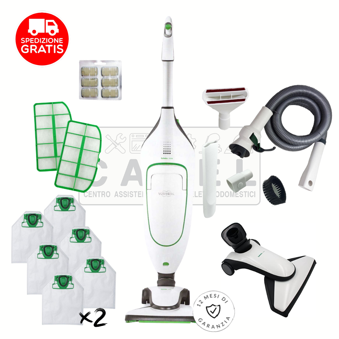 SCOPA ELETTRICA VORWERK FOLLETTO VK200 + SACCHETTI EXTRA, DOPPI FILTRI E KIT TUBI
